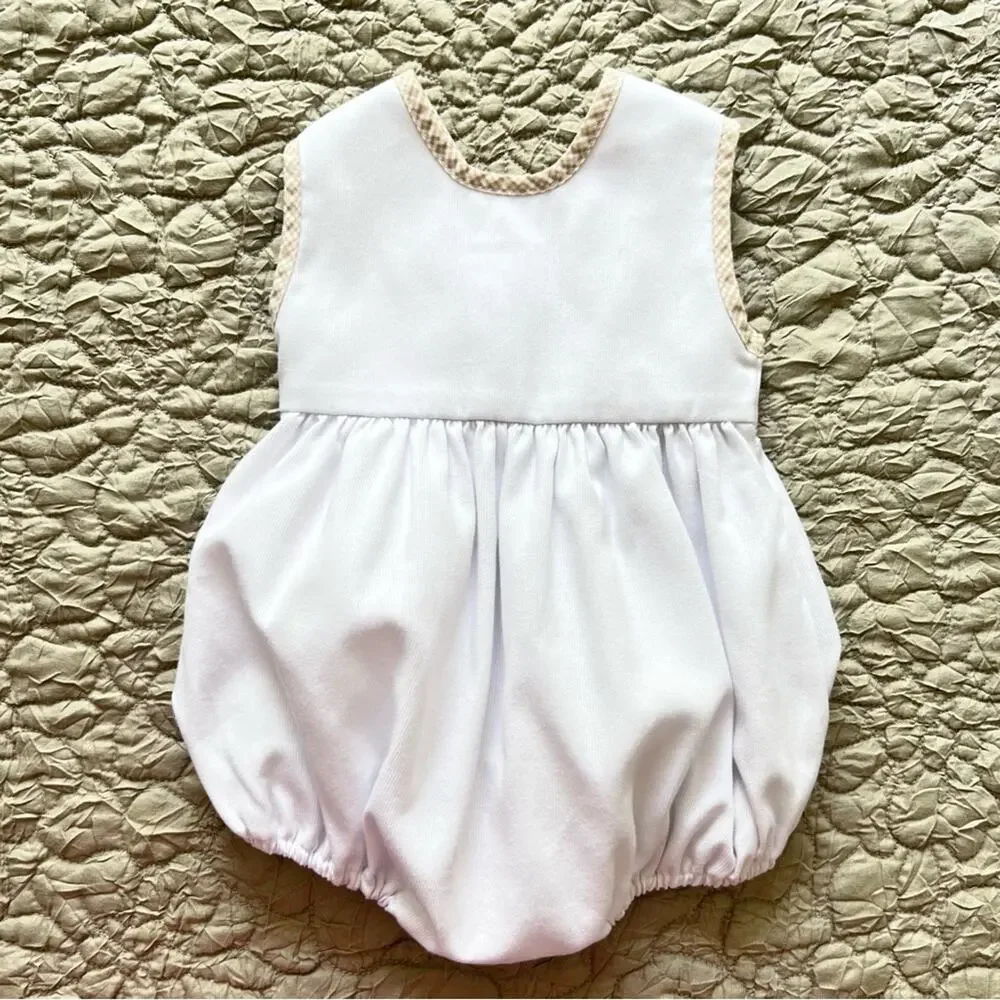 Shrimp & Grits Kids Romper Baby 3M White Gingham Trim Bubble Preppy Classic